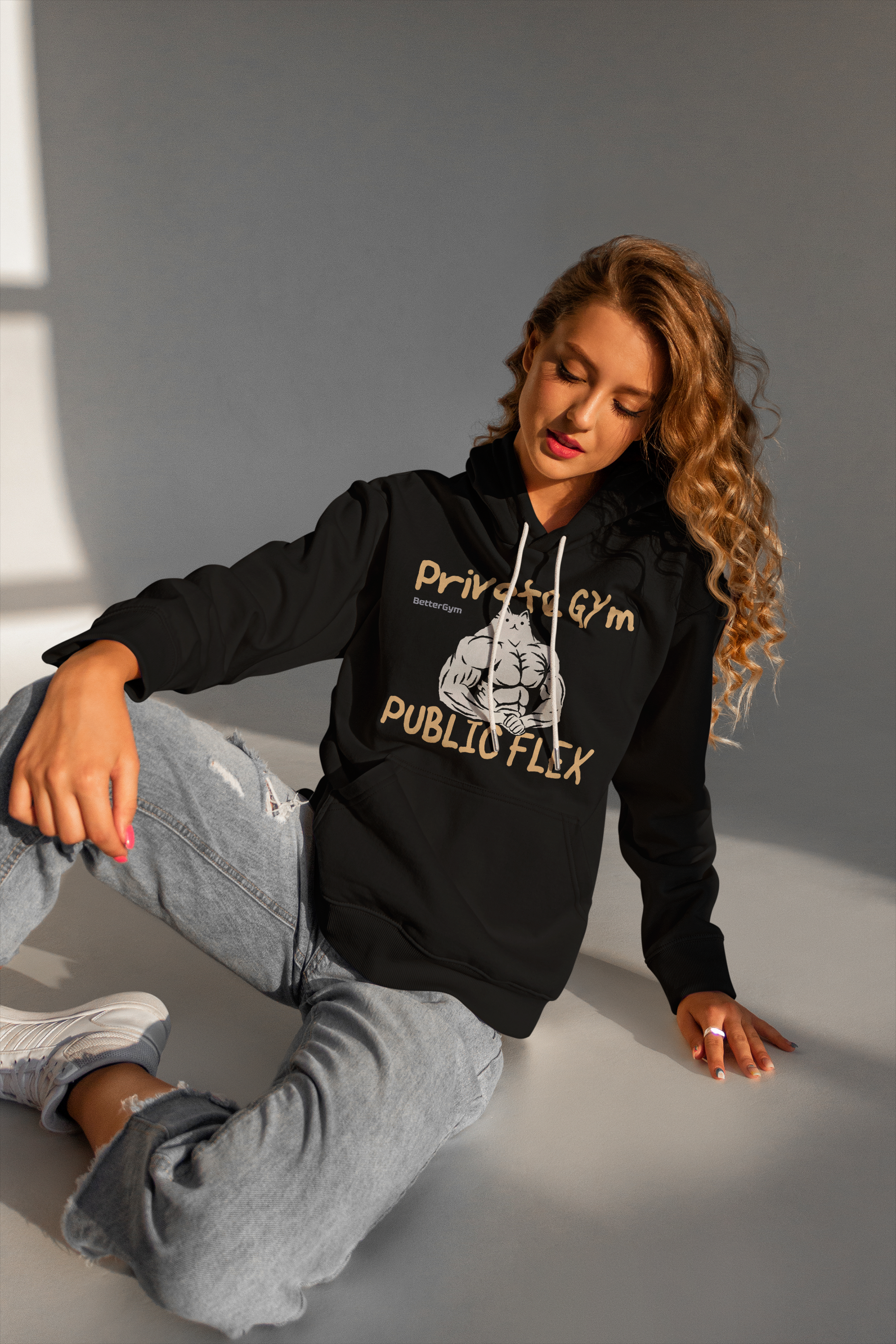 Private Gym. Public Flex. - Unisex Oversized Premium Hoodie (Black)